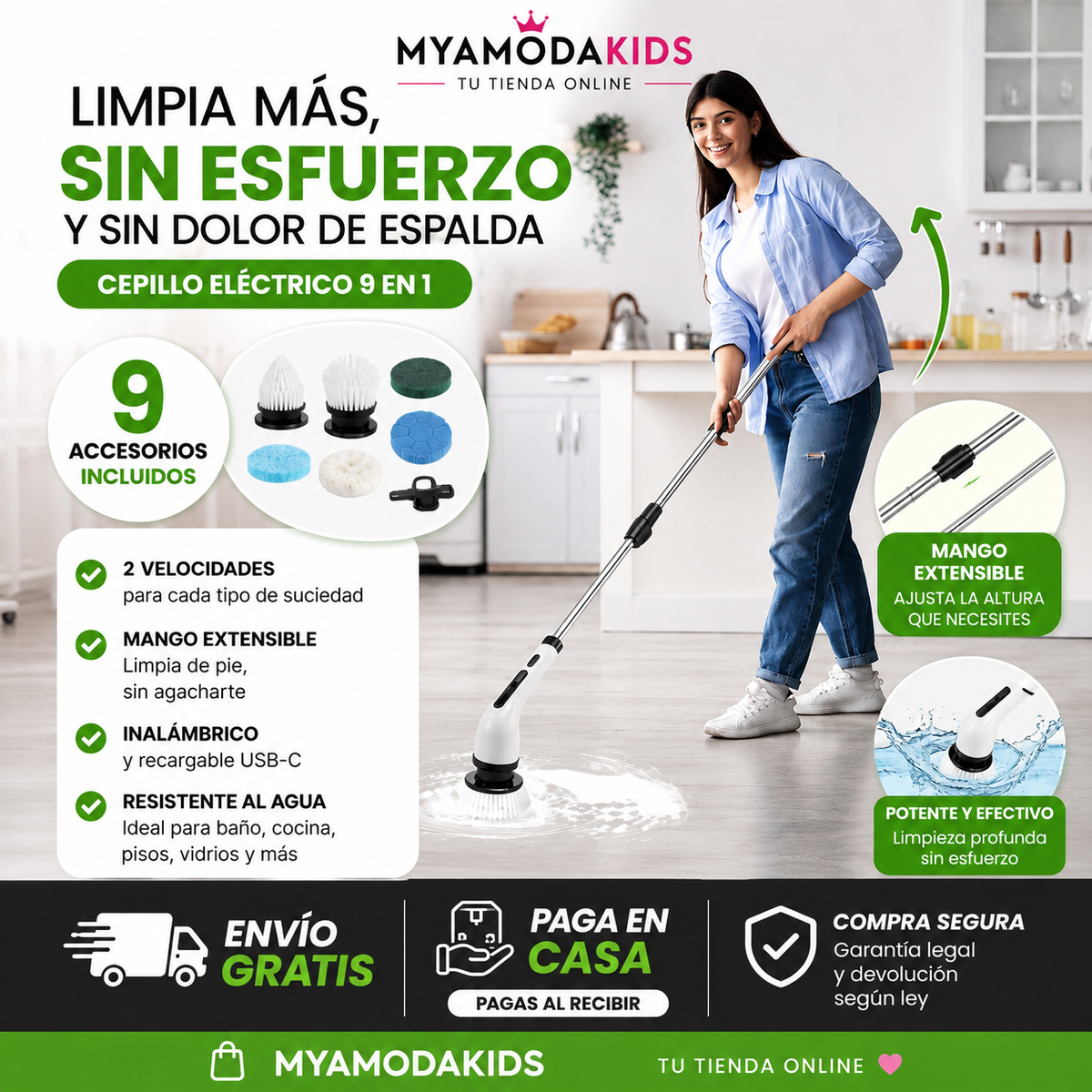 Cepillo Eléctrico Multifuncional 9 en 1 para Limpieza Profunda