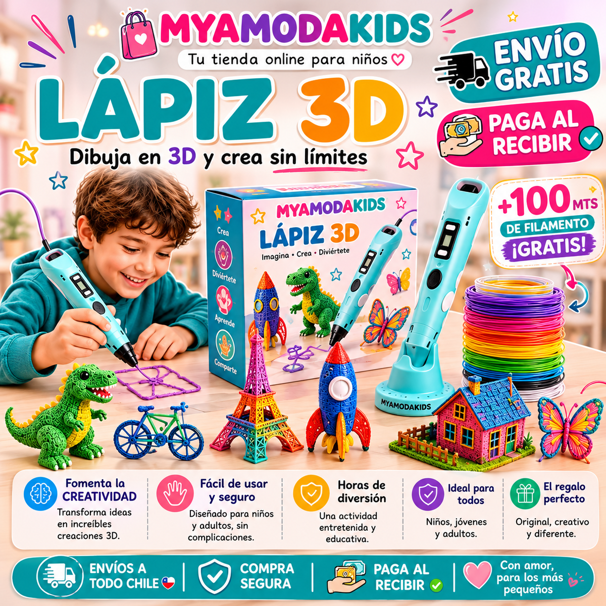 Lapiz 3D con 100 Metros filamentos